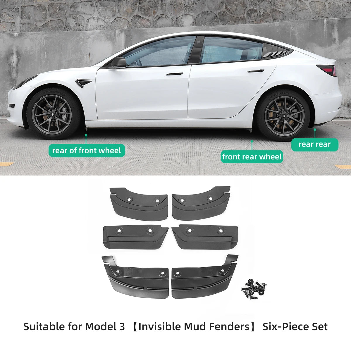 Tesla Model 3/Y/Highland 2020-2024 Rear Mud Flaps & Splash Guard Fenders Kit - Car Modification Accessories