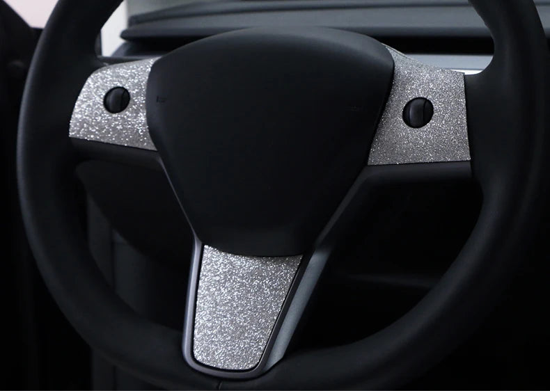 Sparkling Diamond Steering Wheel Panel Trim Stickers for Tesla Model 3 & Y (2019-2023)