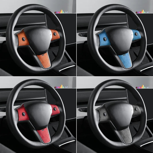 Alcantara Steering Wheel Sticker for Tesla Model 3 Y 2019-2023