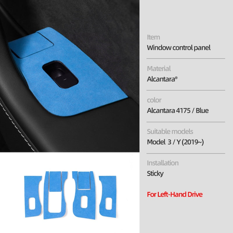 Alcantara Window Control Panel Sticker for Tesla Model 3/Y 2019-2023